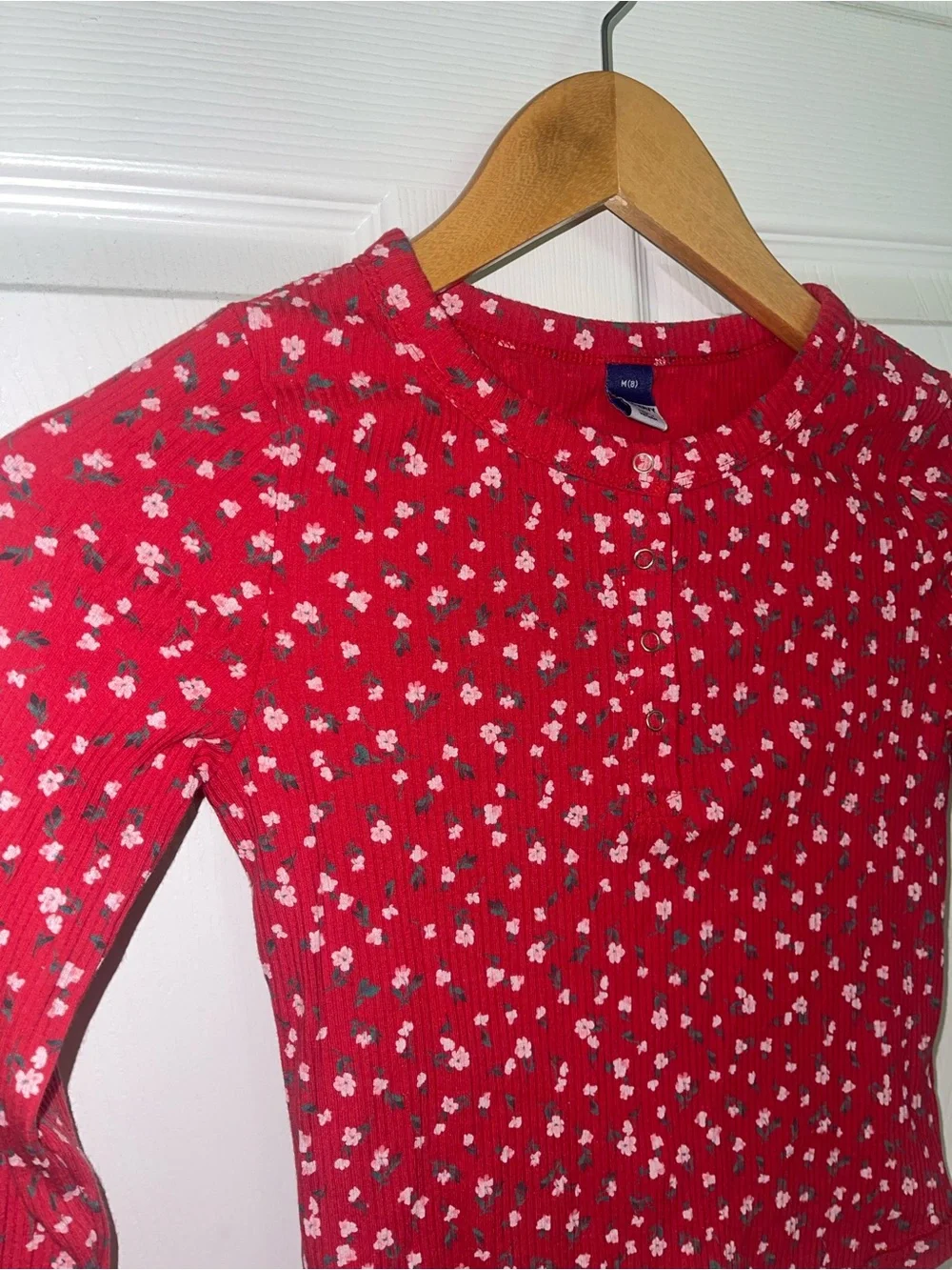 Girls' Old Navy Red Floral Long Sleeve Henley Top